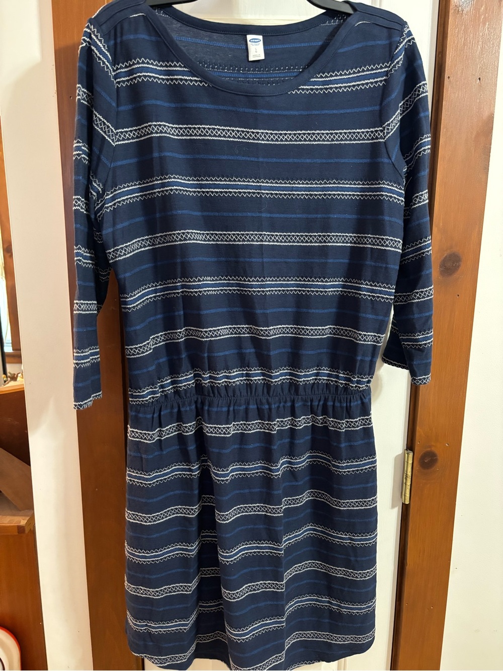 Old Navy Navy and White Striped Elastic-Waist Dress